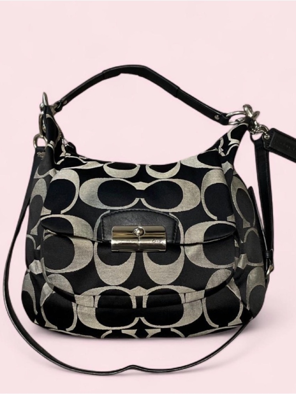 Vintage Coach Black and Silver Signature Shoulder Bag